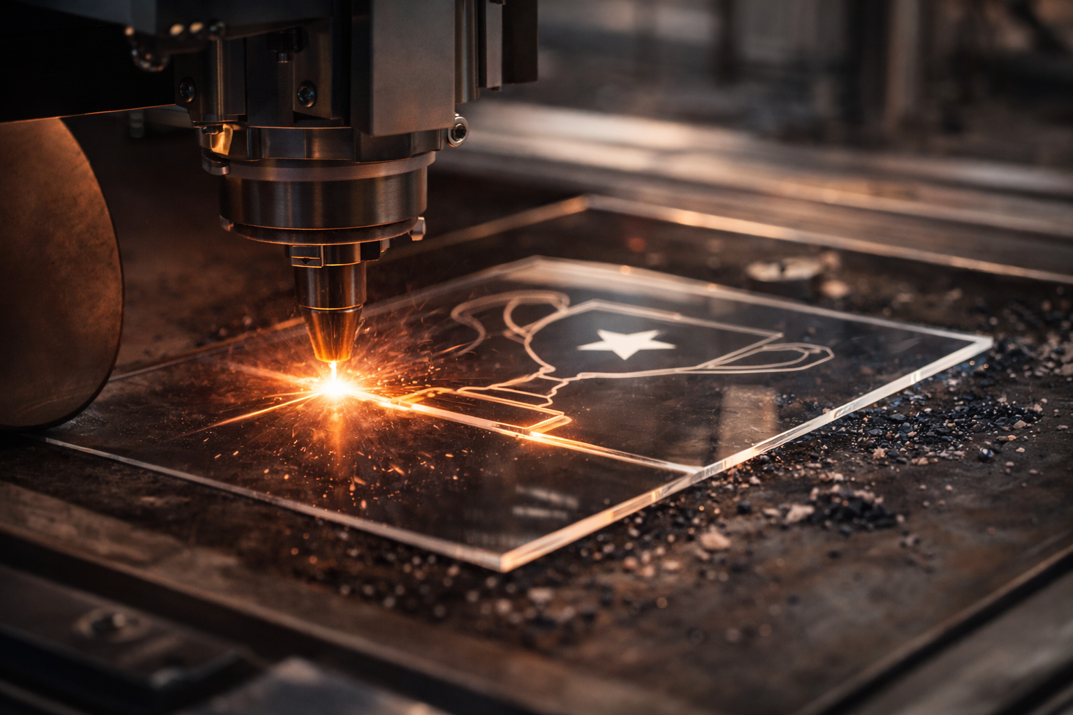 Laserzuschnitt einer Acryl-Trophäe