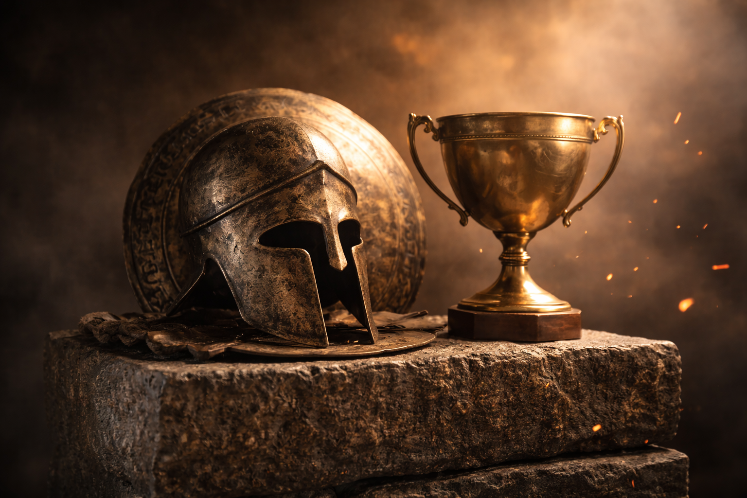 Historische Illustration: antike Objekte als frühe Trophäensymbole